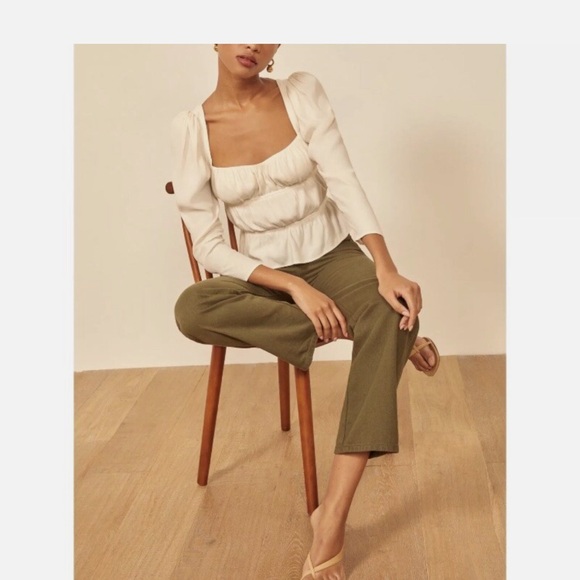 Reformation Top Plath Cream Puff Sleeve Crepe Size Small Puff Sleeve Blouse - Picture 2 of 11